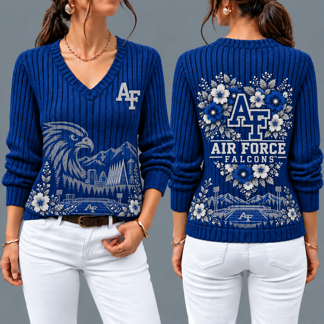 Air Force Falcons Flower Women's V-neck Sweater