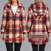 Virginia Tech Hokies Vintage Plaid Hooded Coat – Women's Longline Zip-Up Football Fan Jacket