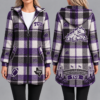 TCU Horned Frogs Vintage Plaid Hooded Coat – Women's Longline Zip-Up Football Fan Jacket