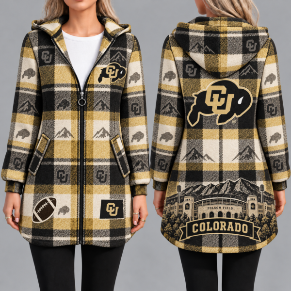 Colorado Buffaloes Vintage Plaid Hooded Coat – Women's Longline Zip-Up Football Fan Jacket