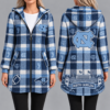 North Carolina Tar Heels Vintage Plaid Hooded Coat – Women's Longline Zip-Up Football Fan Jacket