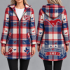 SMU Mustangs Vintage Plaid Hooded Coat – Women's Longline Zip-Up Football Fan Jacket