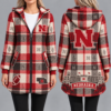 Nebraska Cornhuskers Vintage Plaid Hooded Coat – Women's Longline Zip-Up Football Fan Jacket
