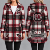 South Carolina Gamecocks Vintage Plaid Hooded Coat – Women's Longline Zip-Up Football Fan Jacket