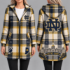 Notre Dame Fighting Irish Vintage Plaid Hooded Coat – Women's Longline Zip-Up Football Fan Jacket