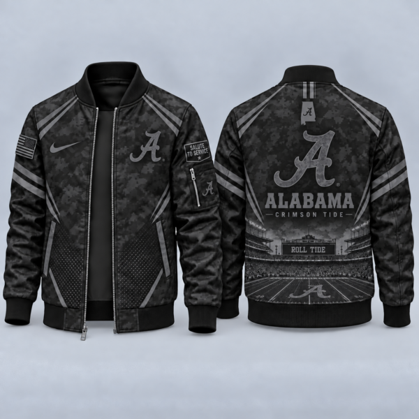 Alabama Crimson Tide Black Camo Salute to Service Bomber Jacket – Military-Inspired Football Fan Zip-Up Jacket
