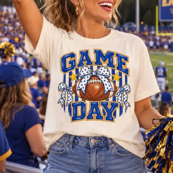 Blue Gold Game Day Football Bows T-Shirt for Die Hard Fans