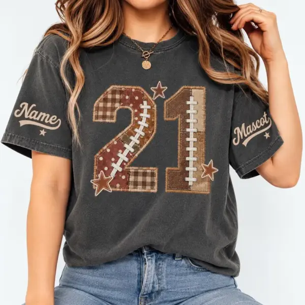 Plaid Football Number 21 Name Mascot T-Shirt for Die Hard Fans
