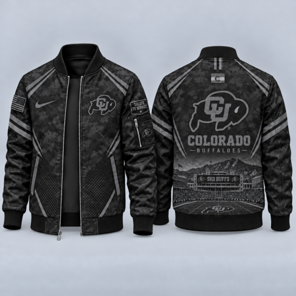 Colorado Buffaloes Black Camo Salute to Service Bomber Jacket – Military-Inspired Football Fan Zip-Up Jacket