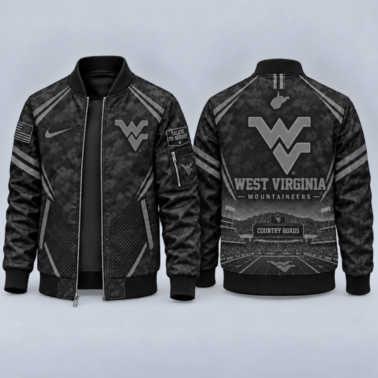 West Virginia Mountaineers Black Camo Salute to Service Bomber Jacket – Military-Inspired Football Fan Zip-Up Jacket