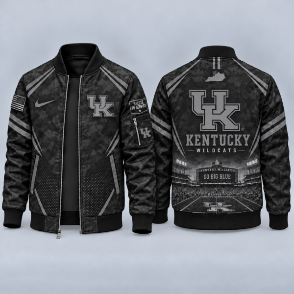 Kentucky Wildcats Black Camo Salute to Service Bomber Jacket – Military-Inspired Football Fan Zip-Up Jacket