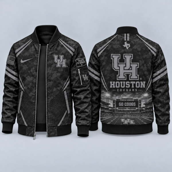 Houston Cougars Black Camo Salute to Service Bomber Jacket – Military-Inspired Football Fan Zip-Up Jacket