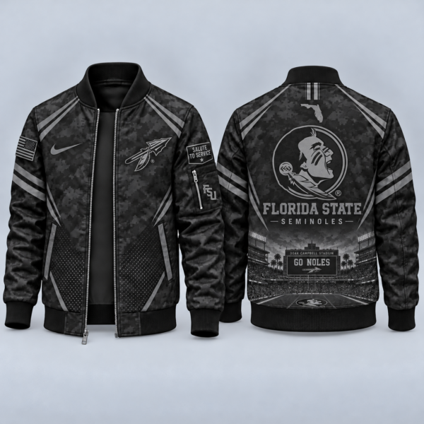 Florida State Seminoles Black Camo Salute to Service Bomber Jacket – Military-Inspired Football Fan Zip-Up Jacket
