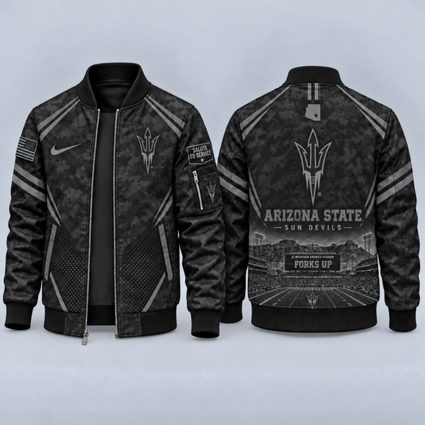 Arizona State Sun Devils Black Camo Salute to Service Bomber Jacket – Military-Inspired Football Fan Zip-Up Jacket