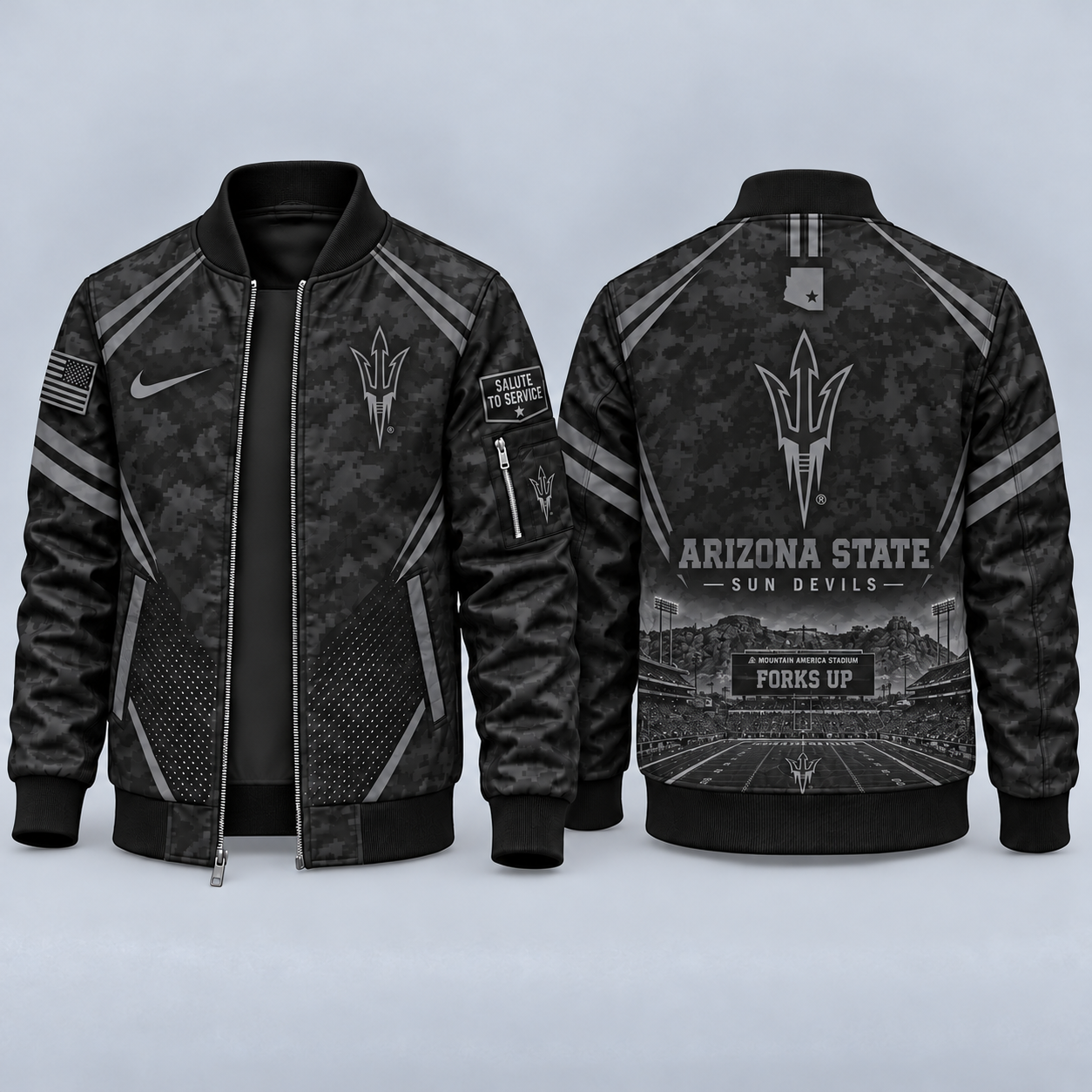 Arizona State Sun Devils Black Camo Salute to Service Bomber Jacket – Military-Inspired Football Fan Zip-Up Jacket