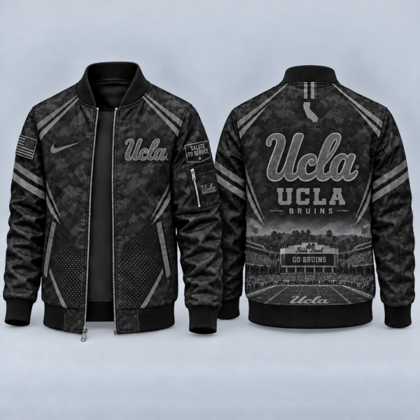 UCLA Bruins Black Camo Salute to Service Bomber Jacket – Military-Inspired Football Fan Zip-Up Jacket