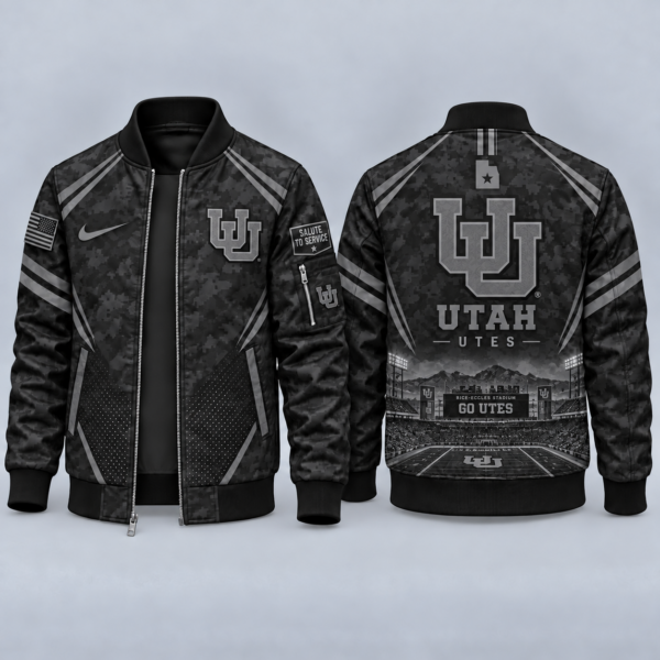 Utah Utes Black Camo Salute to Service Bomber Jacket – Military-Inspired Football Fan Zip-Up Jacket