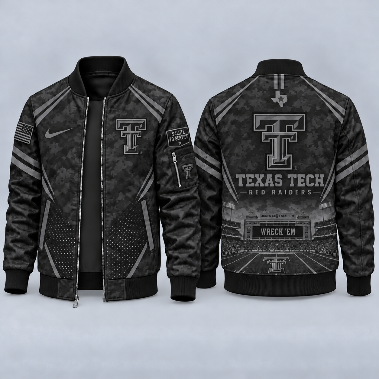Texas Tech Red Raiders Black Camo Salute to Service Bomber Jacket – Military-Inspired Football Fan Zip-Up Jacket