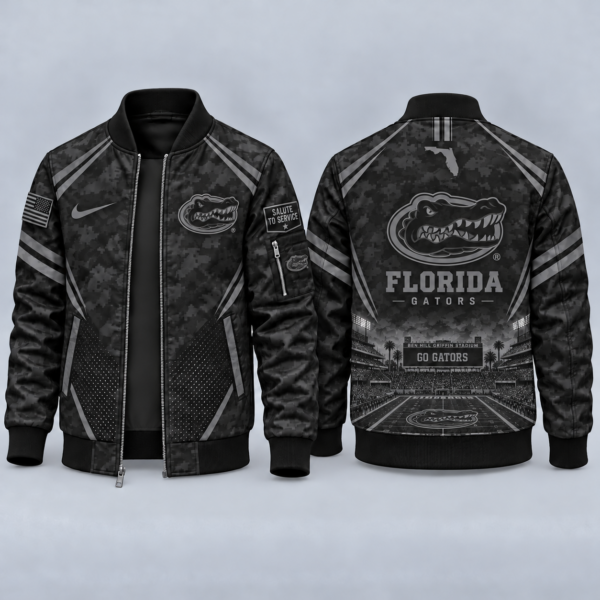 Florida Gators Black Camo Salute to Service Bomber Jacket – Military-Inspired Football Fan Zip-Up Jacket