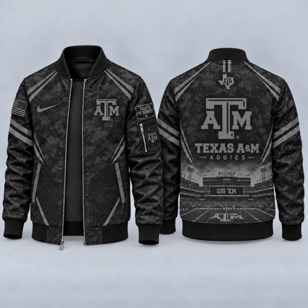 Texas A&M Aggies Black Camo Salute to Service Bomber Jacket – Military-Inspired Football Fan Zip-Up Jacket