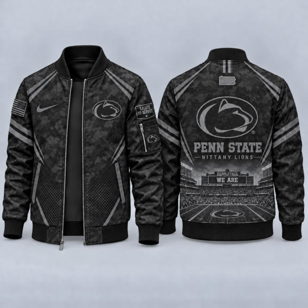 Penn State Nittany Lions Black Camo Salute to Service Bomber Jacket – Military-Inspired Football Fan Zip-Up Jacket