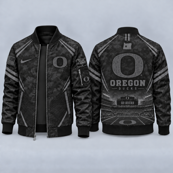Oregon Ducks Black Camo Salute to Service Bomber Jacket – Military-Inspired Football Fan Zip-Up Jacket