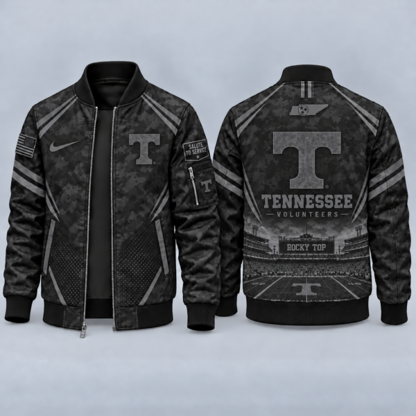 Tennessee Volunteers Black Camo Salute to Service Bomber Jacket – Military-Inspired Football Fan Zip-Up Jacket