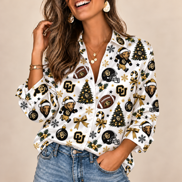 Colorado Buffaloes Christmas Button-Up Shirt – Festive Football Fan Holiday Long Sleeve Shirt