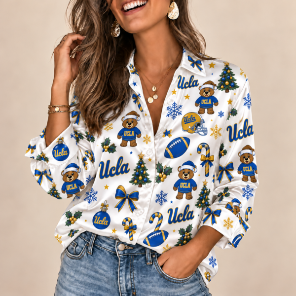 UCLA Bruins Christmas Button-Up Shirt – Festive Football Fan Holiday Long Sleeve Shirt