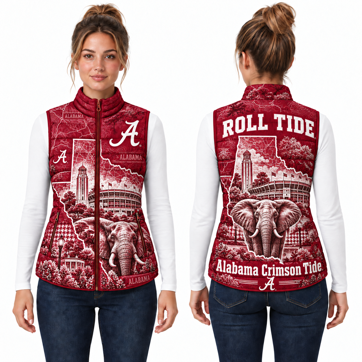 Alabama Crimson Tide Chirstmas Sleeveless Puffer Vest