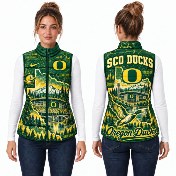 Oregon Ducks Chirstmas Sleeveless Puffer Vest