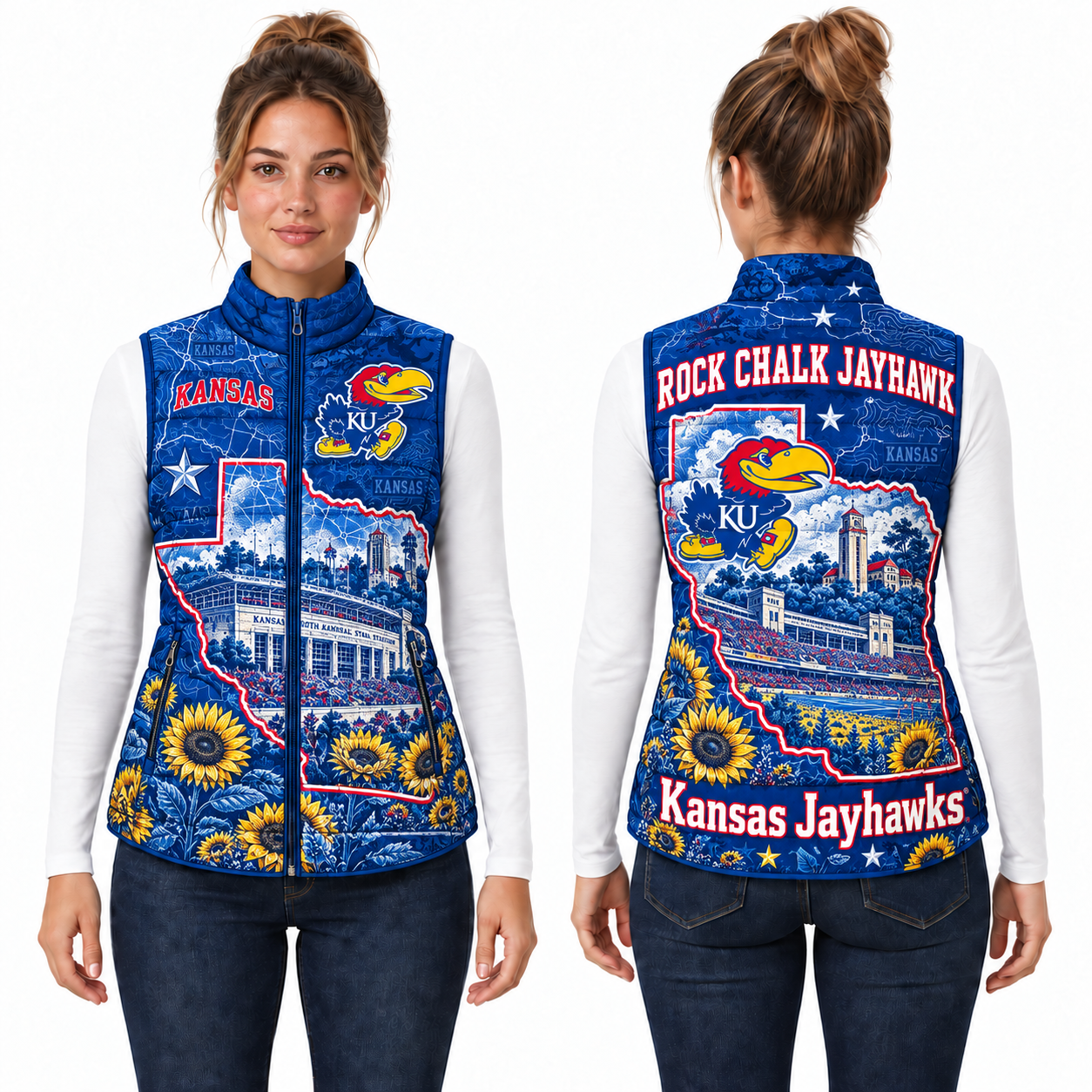 Kansas Jayhawks Chirstmas Sleeveless Puffer Vest