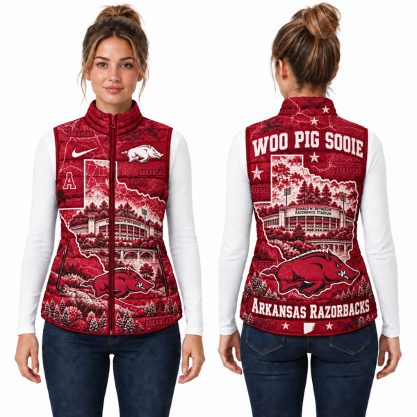 Arkansas Razorbacks Chirstmas Sleeveless Puffer Vest