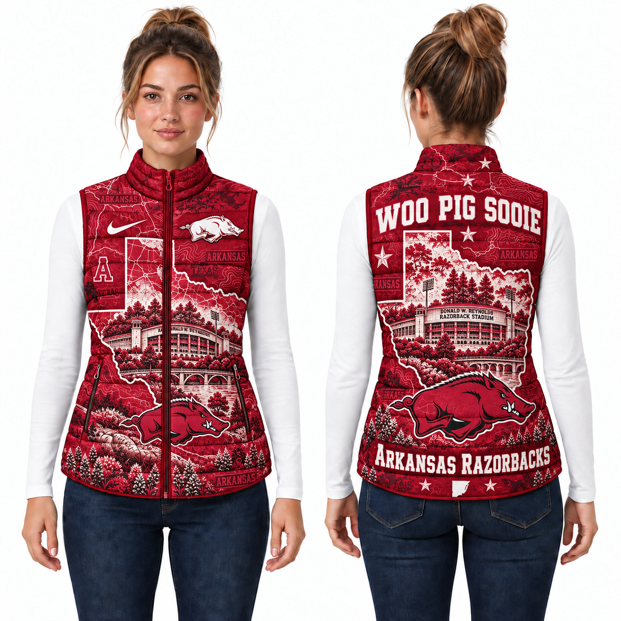 Arkansas Razorbacks Chirstmas Sleeveless Puffer Vest