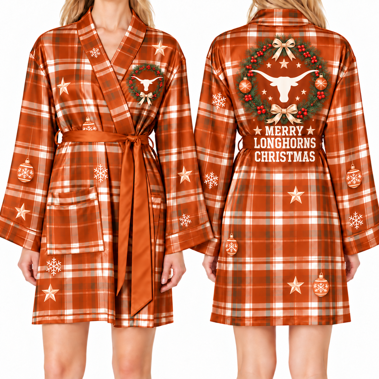 Texas Longhorns Chirstmas Relaxed-Fit Satin Sleep Robe
