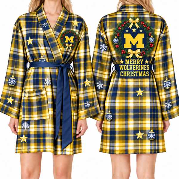 Michigan Wolverines Chirstmas Relaxed-Fit Satin Sleep Robe