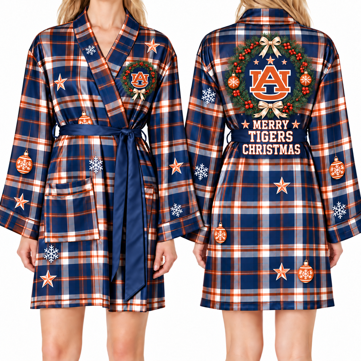 Auburn Tigers Chirstmas Relaxed-Fit Satin Sleep Robe