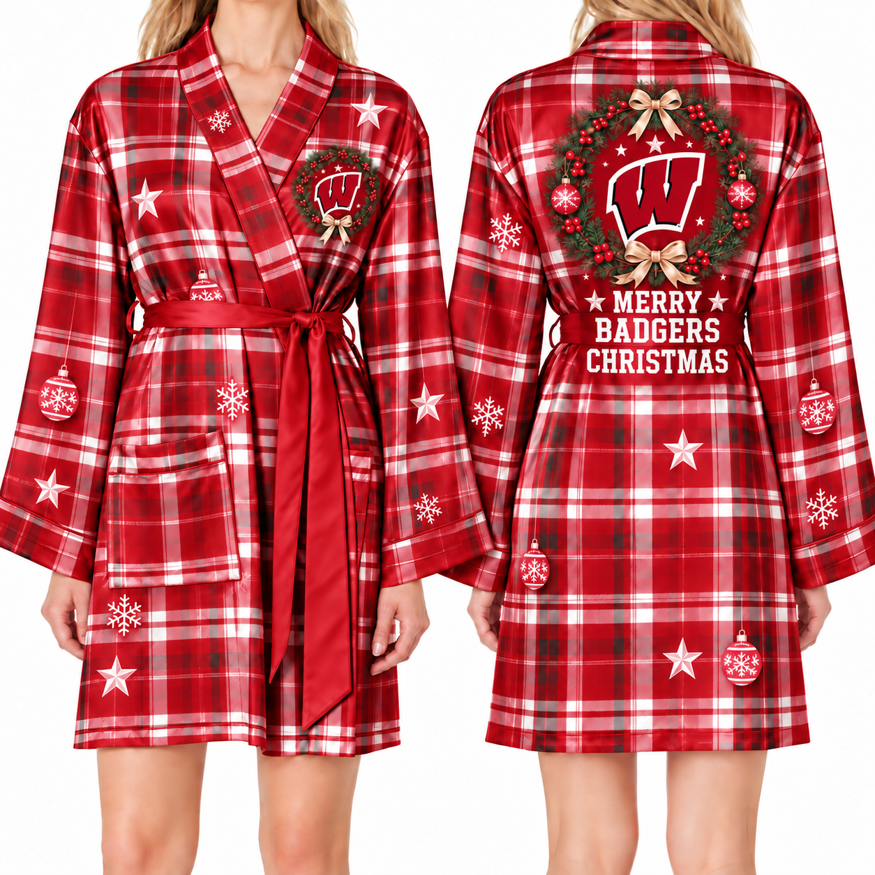 Wisconsin Badgers Chirstmas Relaxed-Fit Satin Sleep Robe