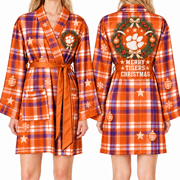 Clemson Tigers Chirstmas Relaxed-Fit Satin Sleep Robe