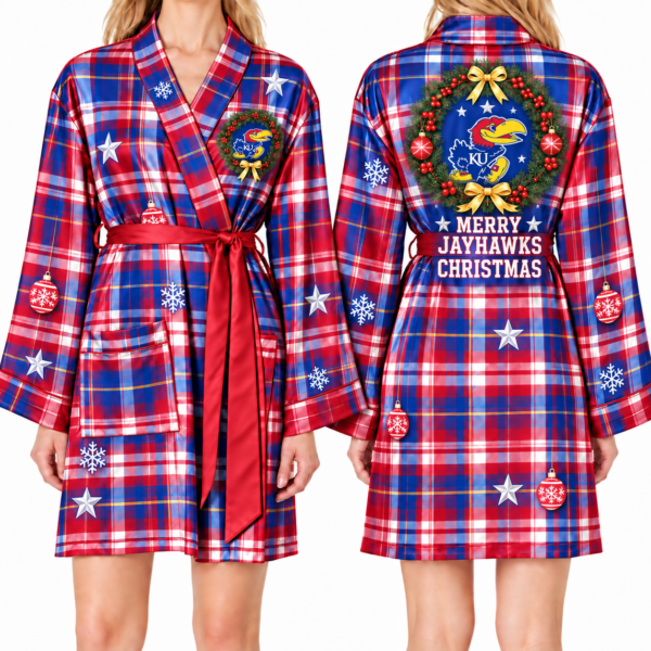 Kansas Jayhawks Chirstmas Relaxed-Fit Satin Sleep Robe
