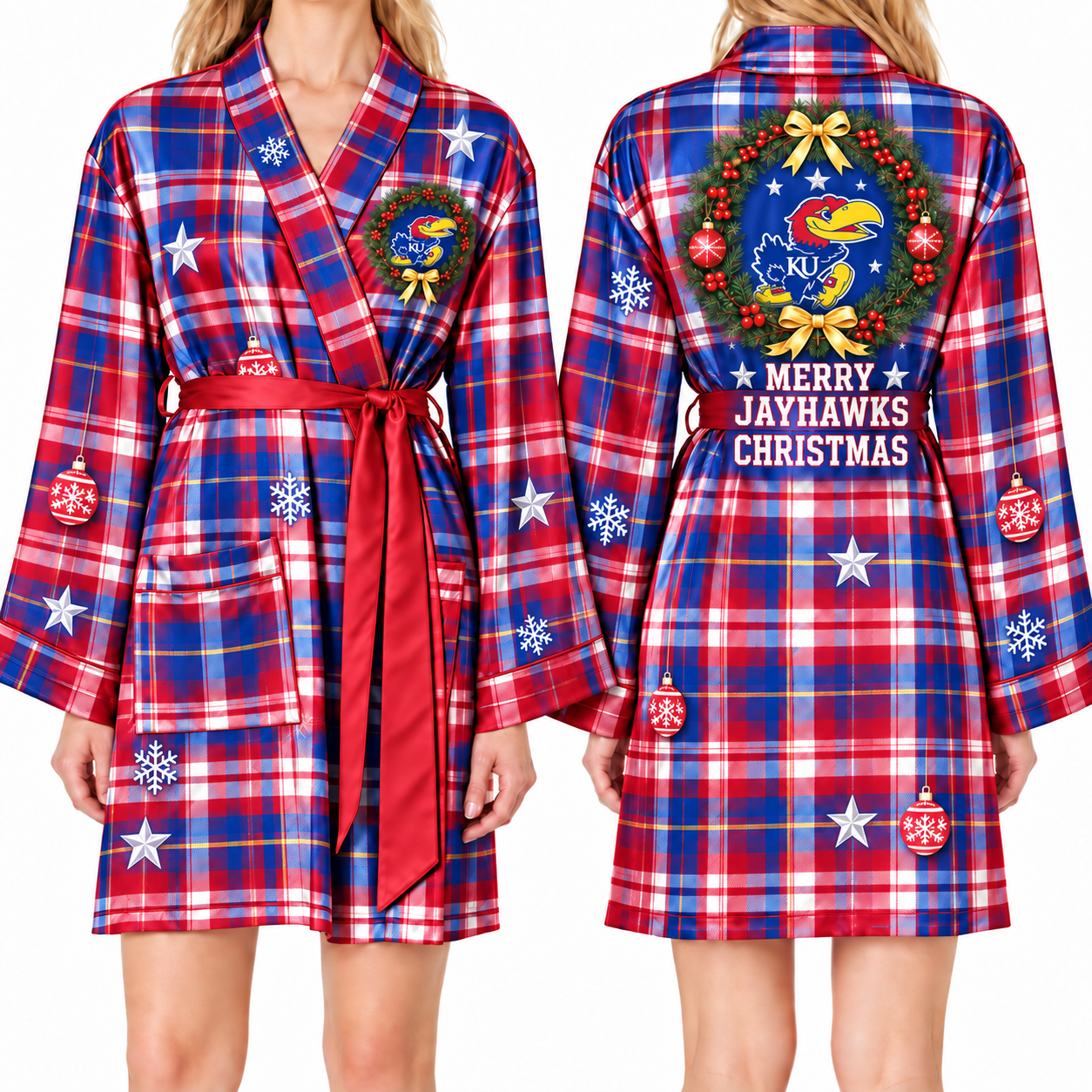 Kansas Jayhawks Chirstmas Relaxed-Fit Satin Sleep Robe