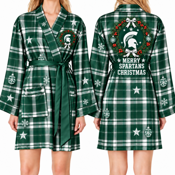 Michigan State Spartans Chirstmas Relaxed-Fit Satin Sleep Robe