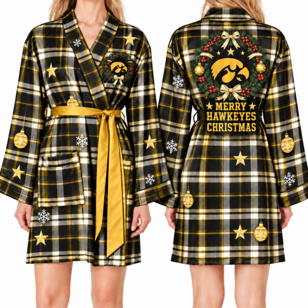 Iowa Hawkeyes Chirstmas Relaxed-Fit Satin Sleep Robe