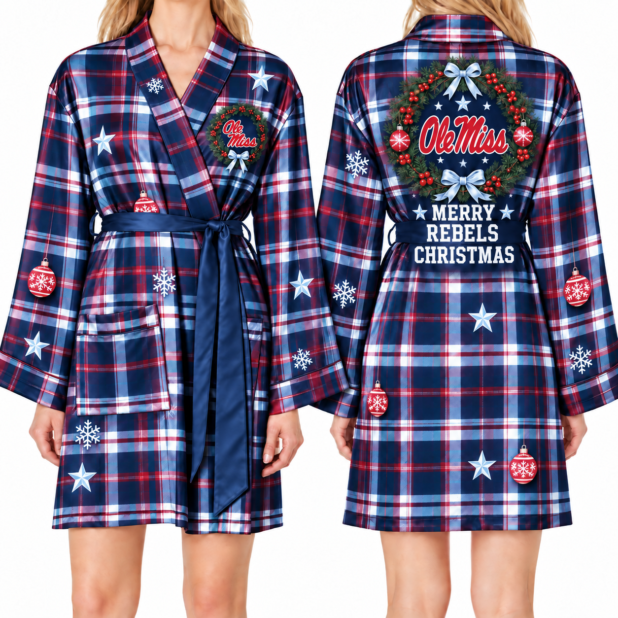 Ole Miss Rebels Chirstmas Relaxed-Fit Satin Sleep Robe