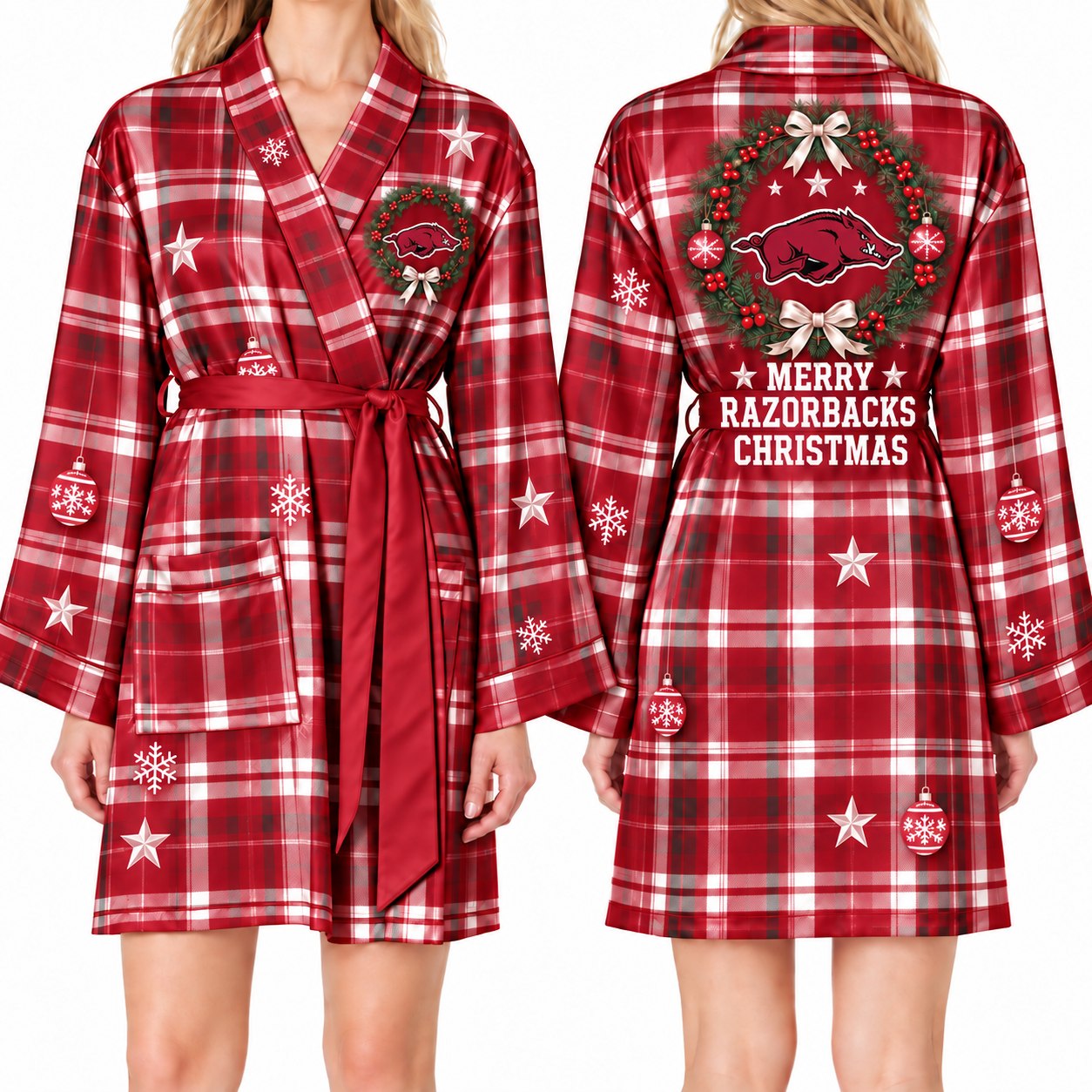Arkansas Razorbacks Chirstmas Relaxed-Fit Satin Sleep Robe