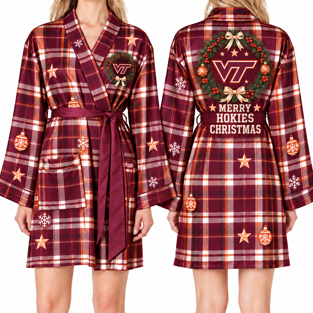 Virginia Tech Hokies Chirstmas Relaxed-Fit Satin Sleep Robe