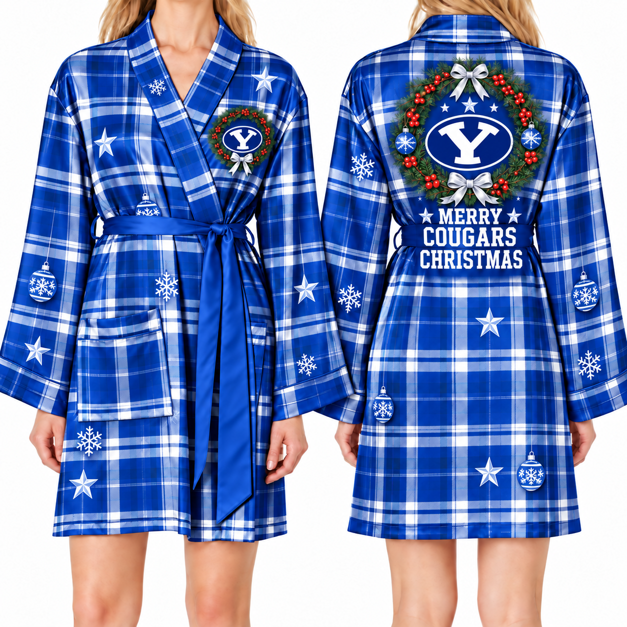 BYU Cougars Chirstmas Relaxed-Fit Satin Sleep Robe