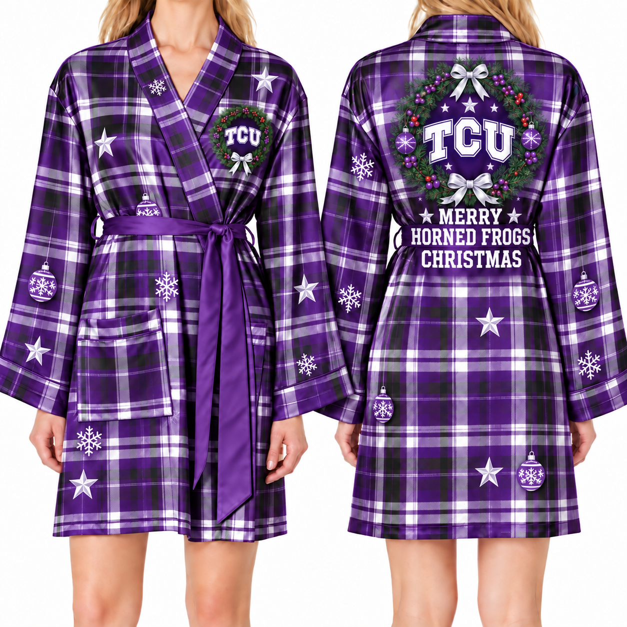 TCU Horned Frogs Chirstmas Relaxed-Fit Satin Sleep Robe