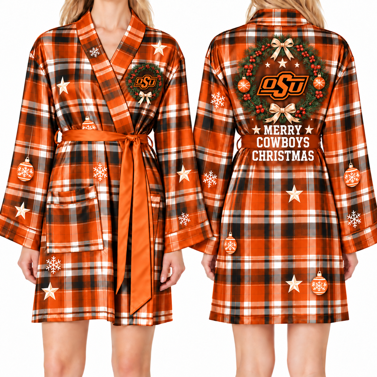 Oklahoma State Cowboys Chirstmas Relaxed-Fit Satin Sleep Robe