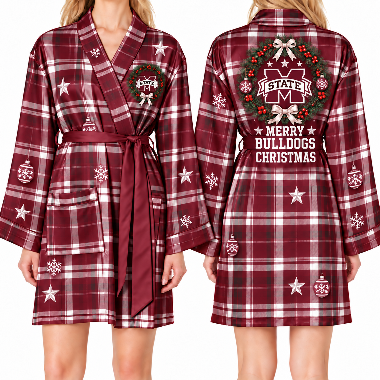 Mississippi State Bulldogs Chirstmas Relaxed-Fit Satin Sleep Robe